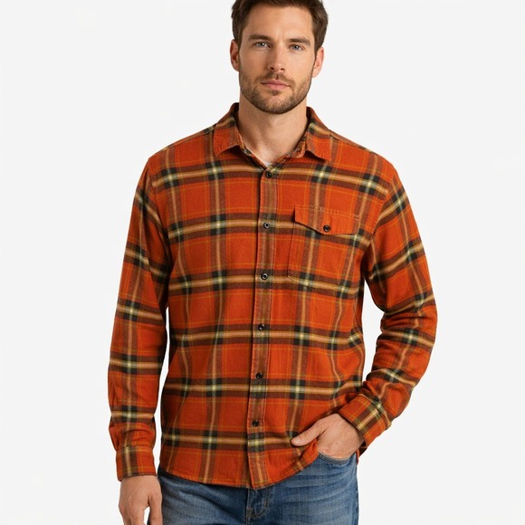 Patagonia Organic Cotton Fjord Flannel Shirt Men's Size M Orange - Picture 1 of 8